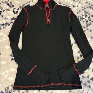 Ralph Lauren Black Long-Sleeve Half-Zip Top with Red Contrast